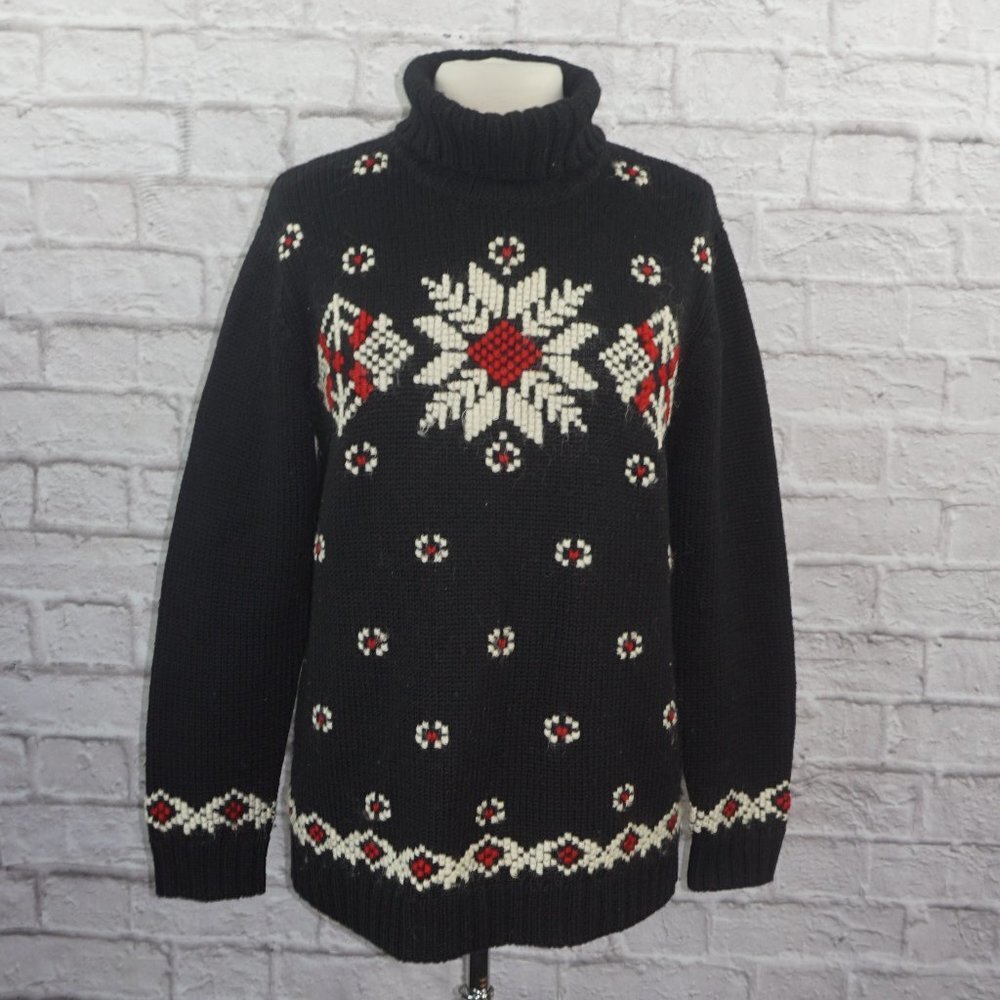 Vintage 90s Worsted Wool Mohair Chunky Knit Turtleneck Sweater